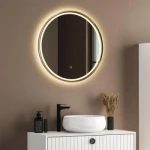 Beveled Edge Brush Brass Framed Bathroom Vanity LED Mirror with Light
