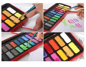 Bianyo 24Colors Portable Sketch Bright Color Solid Water Color Paints Set For Drawing Acrylic Tin Box Solid Pigment Art Supplies
