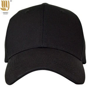 Black Cap 6 Panel Plain Cotton Baseball Hat Custom Made cap and hat factory