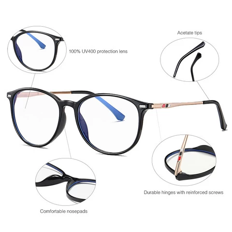 black high quality anti blue light glasses spectacle frames round metal anti blue ray glasses
