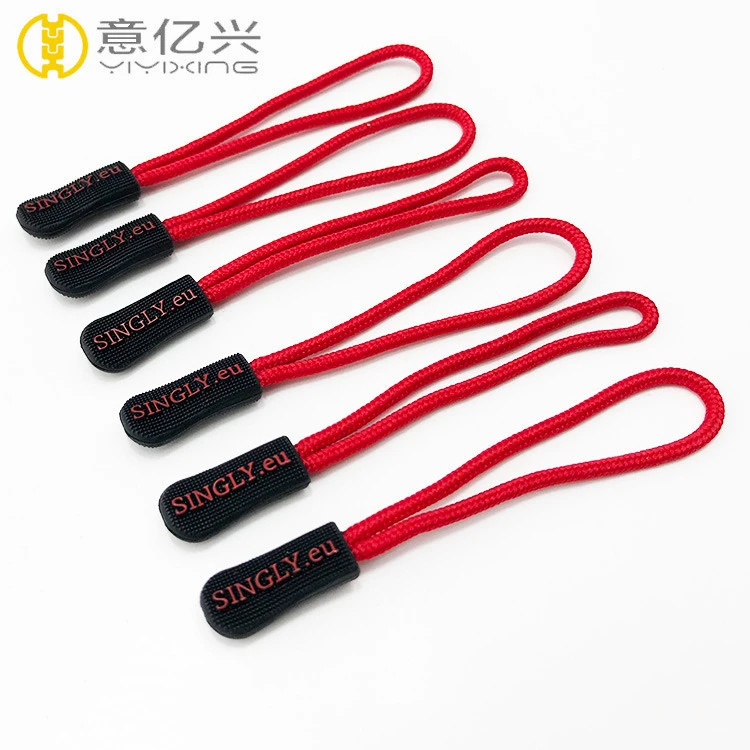 Black zipper puller with cord for clothing and bags