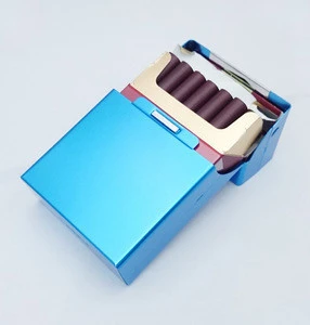 Blue Aluminum Flip Open Magnetic Cigarette Case