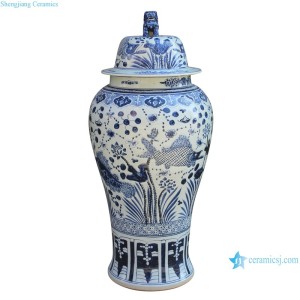 Blue and White Porcelain 110cm Large Size Algal Pattern Storage Pot Ceramic Temple Ginger Jars