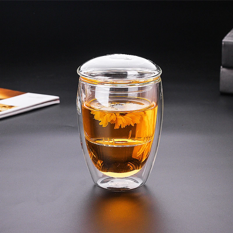 Borosilicate Glass tea cup set with glass filter and glass lid