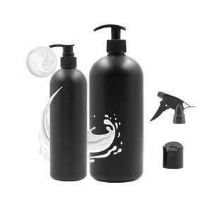 Boston round 500ml 1000ml empty black HDPE shampoo plastic bottle with pump