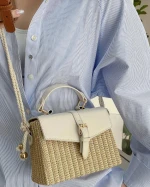 Buckle Decor Straw Satchel Bag 2021 Custom Durable Summer Beach Rattan Fashion Flap Straw Bag Rattan Short Handle Hand Bag