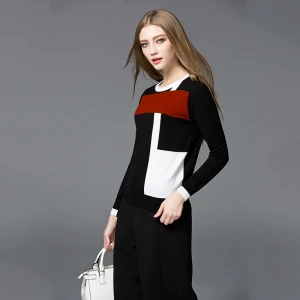 casual long sleeve female o-neck Geometric sweater plain knitted viscose women pullover