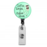 Coffee Scrubs Nurse Badge Holder Retractable ID Badge Reel Name Decorative with Alligator Clip For Women Volunteer Gift