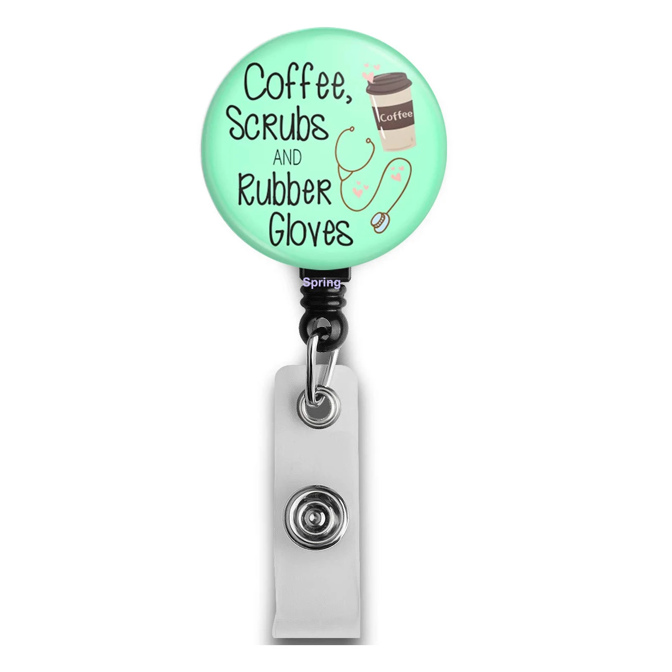 Coffee Scrubs Nurse Badge Holder Retractable ID Badge Reel Name Decorative with Alligator Clip For Women Volunteer Gift