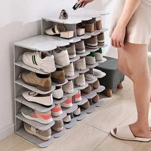 Collapsible Simple Designs Adjustable 6 Tiers Smart Folding White Plastic Joint Shoe Storage Organizer Rack for Outdoor Door