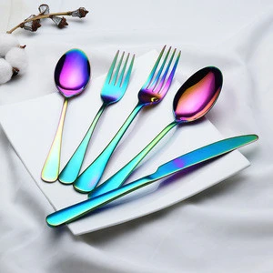 Colorful Rainbow Cutlery Sets Stainless Steel Fork Spoon Knife Modern Flatware Set