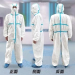 Comfortable White Hooded Waterproof Safety Clothing PP+PE Coverall  With  Foot Cover