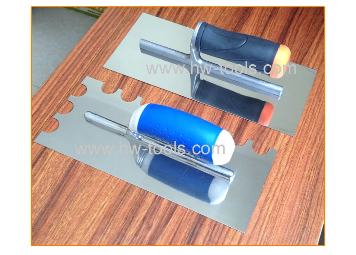 construction tool Notched plastering trowel with mirror polished stainless steel blade plastic handle
