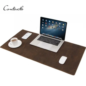CONTACT&#x27;S Extended Large high quality crazy horse cow leather smooth Mouse Pad Large Office Writing Desk Computer Mat