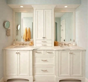 Contemporary solid wood bathroom vanity with above counter cabinet