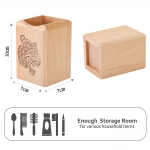 Creative Tiger Pattern Eco-Friendly Wooden Solid Color Comb Stationery Pen Holder Multifunctional Storage