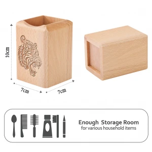 Creative Tiger Pattern Eco-Friendly Wooden Solid Color Comb Stationery Pen Holder Multifunctional Storage