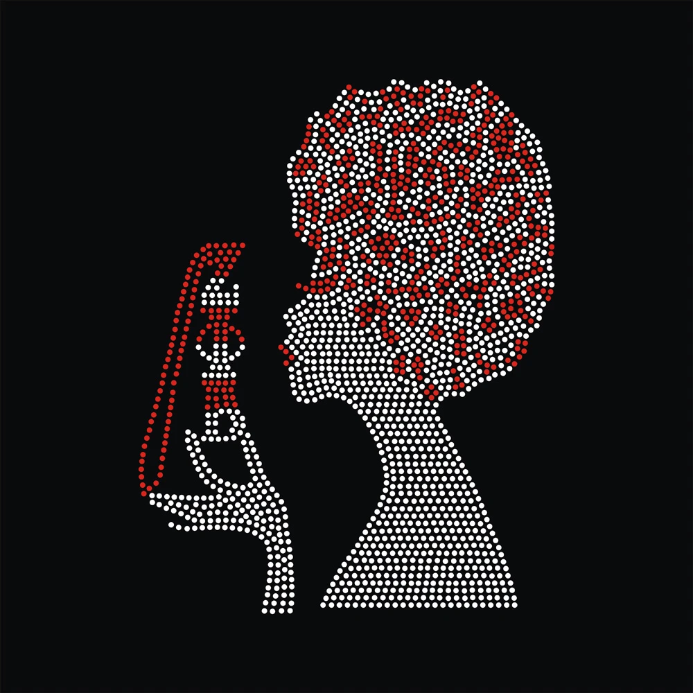 Custom Afro Girl with glasses design for t shirt Colorful Black Queen Rhinestone Iron On Transfer For Clothing