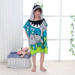 Custom Kids Swim Shark Cartoon Printing Microfiber Hooded Poncho Beach Towel for Baby