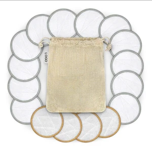 Custom logo wholesale bamboo reusable cotton pads with cotton mesh laundry bag
