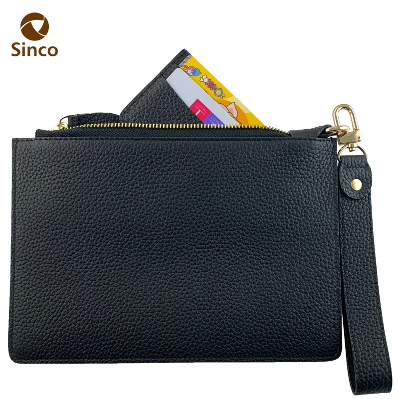custom multifunctional pebble grain clutch bag premium genuine leather handbag