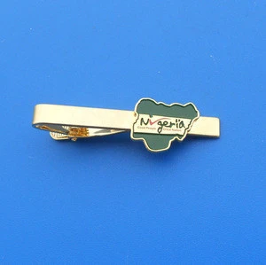 custom Nigeria map logo plate gold tie bar tie pins, Nigeria gifts tie clip wholesale