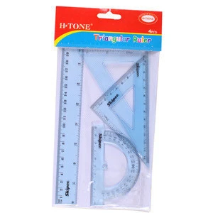 Custom transparent plastic ruler set for school student 20cm clear scale pvc hard ruler measuring Straight/triangle/protractor