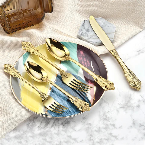 Direct Manufacturer Western tableware set Palace series 304 stainless steel dinner knife, fork and spoon Retro luxury cutlery