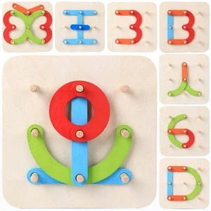 Diy Geometric Shape Column Set Digital Letter Animal Puzzle Board 3D Puzzle Wooden Toy