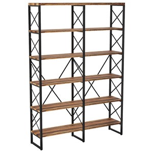Double Wide Open Bookcase Industrial Style Shelves Wood And Metal Bookshelves For Living Room Home Office Easy Assembly