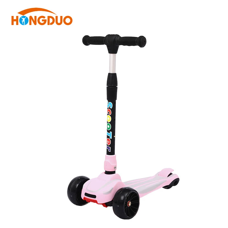 Dual color deck foot push balance kick scooter with folding system