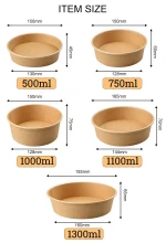 Eco friendly takeaway food container disposable kraft salad bowl packaging kraft salad bowl with cover