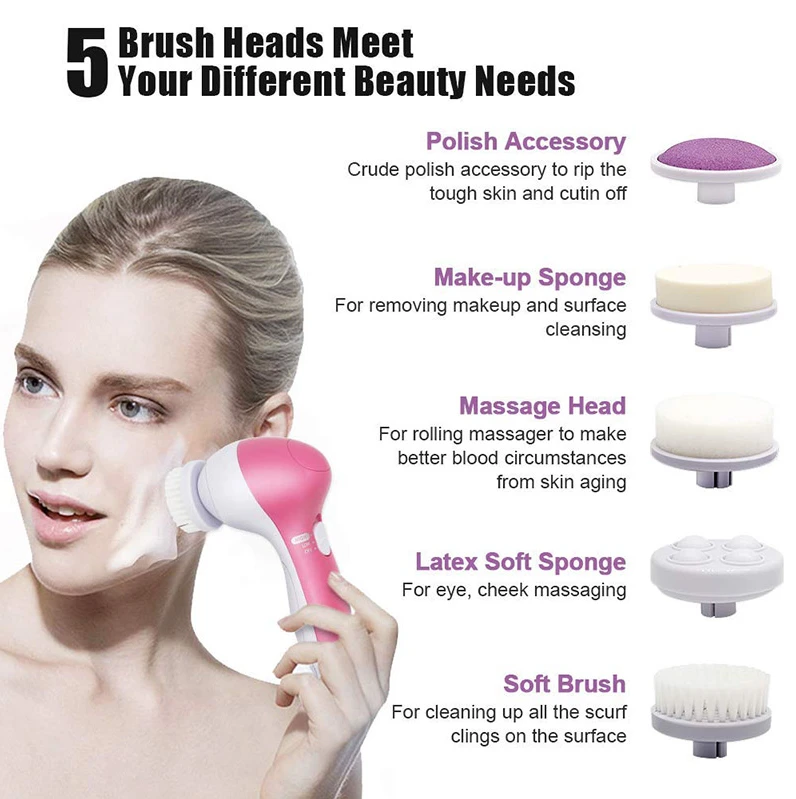 Electric Facial Cleaner Cleaning Massage Mini Skin Beauty Face Washing Cleaner Face Brush/electric Facial Cleaner 5 in 1 Brush