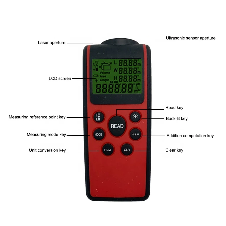 Electronic LCD Display Ultrasonic Distance Measured Meter with Laser Pointer