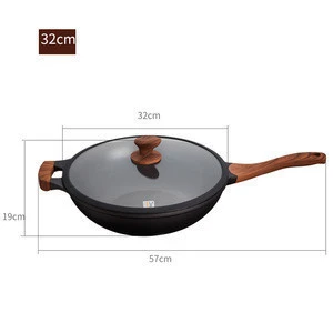 Energy saving chinese wholesale wooden handle fry pan Non stick coating wok