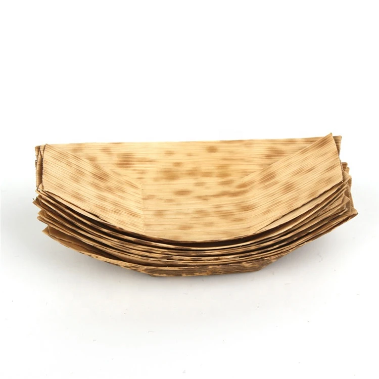 Environmental Friendly Wholesale Japanese bamboo leaf sushi serving boat plate