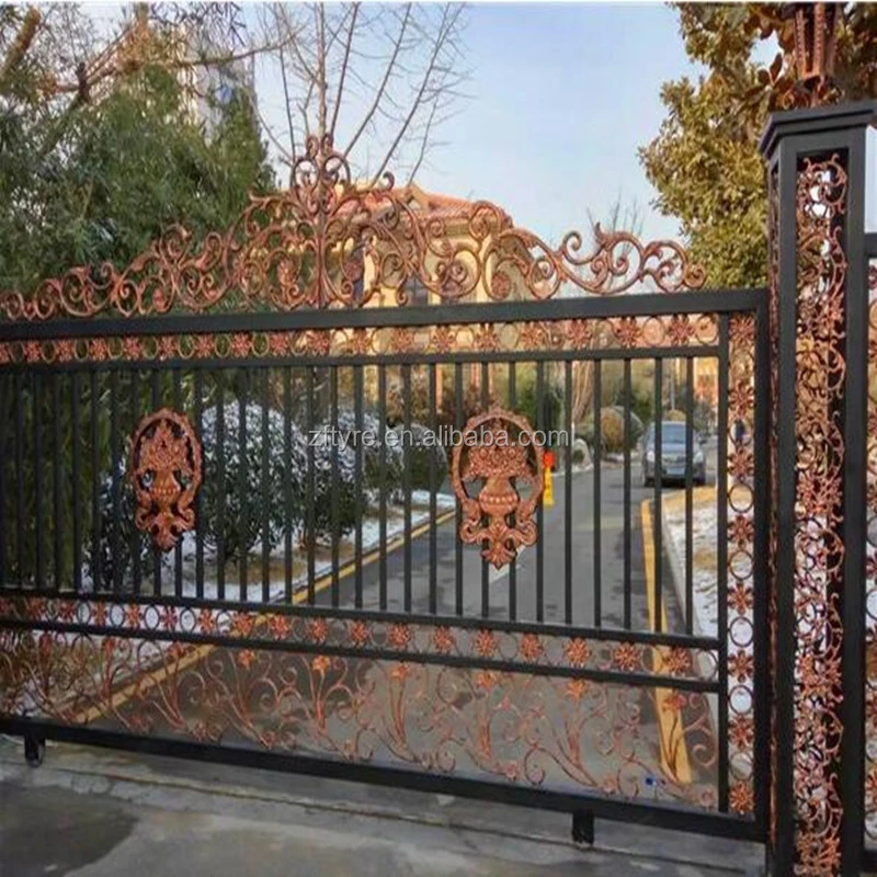 Exterior Metal Sliding Wrought Iron Gate Galvanized Steel Fence Door Iron Gate Design