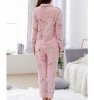 Factory Wholesale Cute Rabbit Cartoon Graphic Turn Down Collar Long Sleeve Home Suit Womens Pajama Set Cotton Sleepwear Women