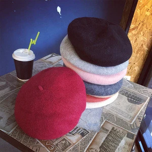 Fall Accessory Women Wool French Beret Solid Color Classic Wool Warm French Art Beret Beanie
