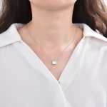 Fashion Jewellery Versatile Temperament 925 Sterling Silver Square Rectangular Sugar Zircon Collarbone Chain Pendant Necklace