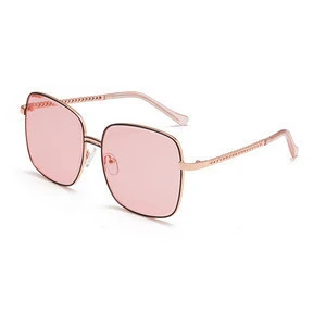 Fashion Style Personality Design Gold Chain Frames Wire Metal Pink Square Lens Sunglasses