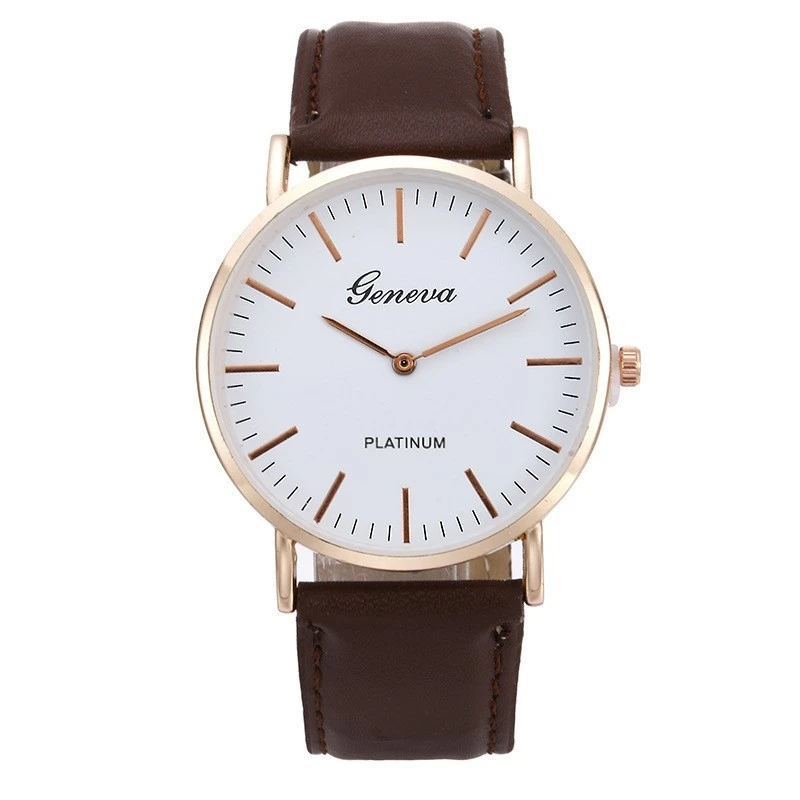 Fashion Ultra Slim Geneva Quartz Watch Leather Strap Wrist Watch for Women Gold Dial Wristwatch Men Casual Watch Clock