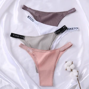 FINETOO M-XL Women G-String Cotton Thongs Sexy T-Back Panties Female Underwear Fashion Letter Panties Girls Underwear Lingerie