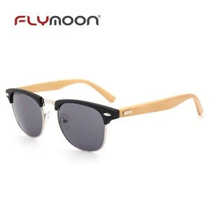 Flymoon hot selling polarized bamboo temple sunglasses, custom bamboo and wooden sunglasses