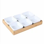 Food Grade Ceramic Bamboo Board Nuts Grain Bowls Candy Snack Dry Fruit Storage Boxes Tray Container for Kids