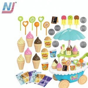 Funny B/O Ice Cream Cart Pretend Kitchen Toys with Color Light and Music For Kids