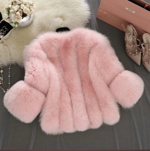 Furry pink grey white color faux fox fur coats women&#x27;s fur jackets