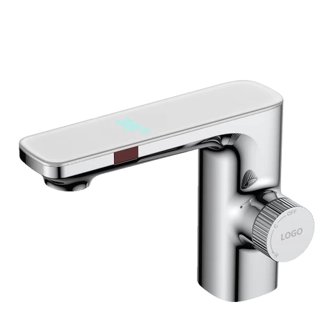 GIBO- Infrared sensor faucet bathroom new LED light screen temperature faucet silver  color faucet