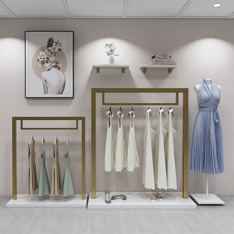 Gold Clothing Store Garment Display Rack Stand Shelves Shop Furniture Design