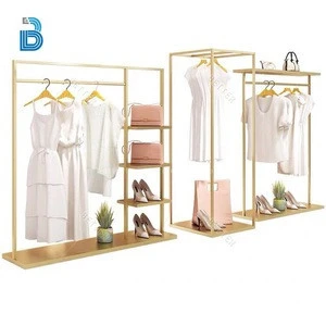 Gold metal clothing rack clothing shelf for clothing store display rack wholesale